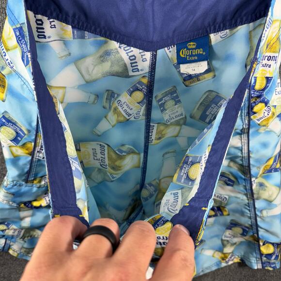 Corona Extra Swim Shorts Men's 34 Blue Beer Bottle Allover Swimwear Outdoors - Picture 8 of 10